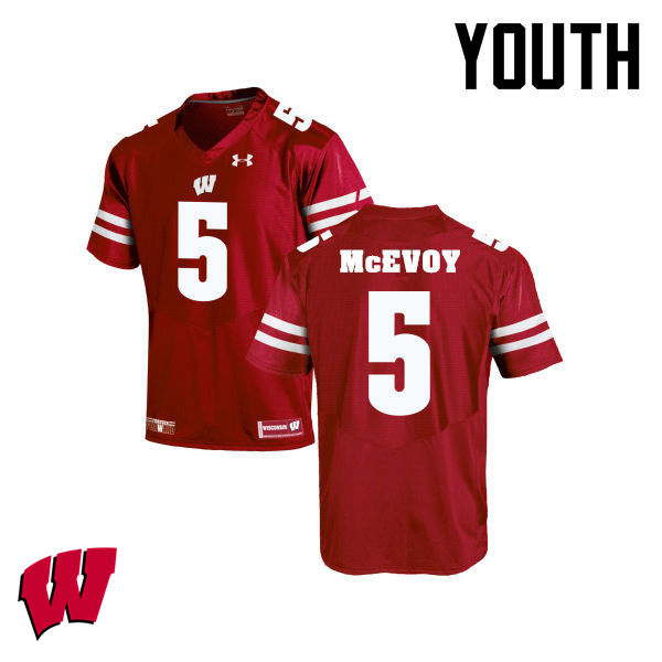 Youth Winsconsin Badgers #5 Tanner McEvoy College Football Jerseys-Red - Click Image to Close